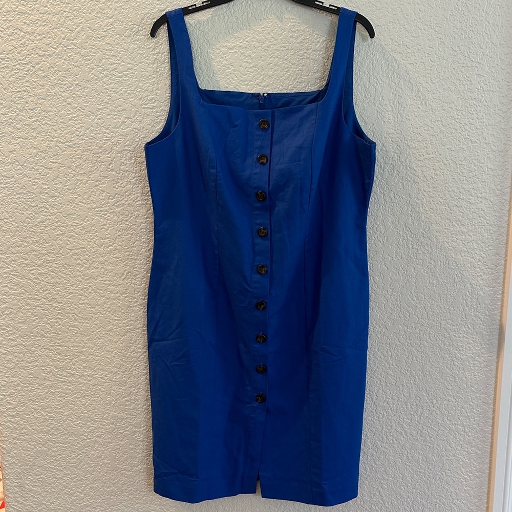 Ann Taylor Royal Blue Button-Front Midi Dress